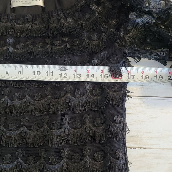 Trina Turk Black Lace Tiered Shift Dress Glam Goth Cocktail Lined Party Whimsey - Picture 7 of 9